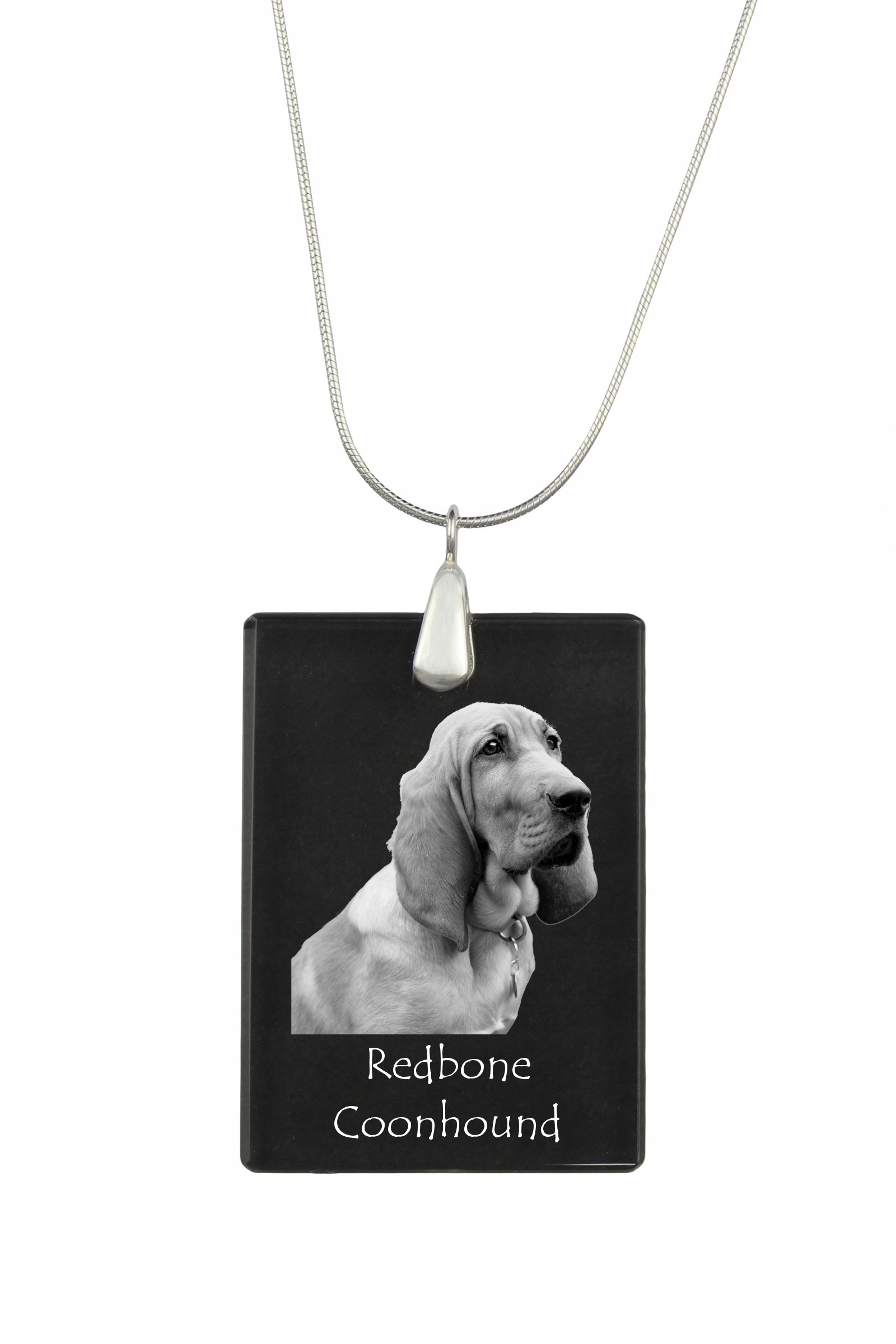 Redbone Coonhound stříbrný náhrdelník s křišťálovým přívěskem se psem