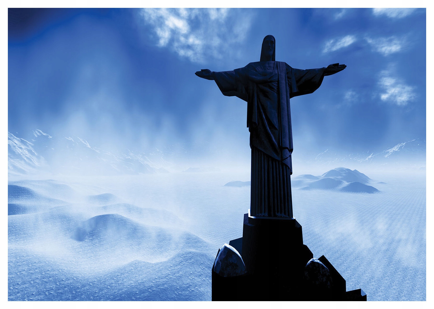 Fototapeta Kristus Spasiteľ v hmle monumentálna krajina 416x254 lepidlo