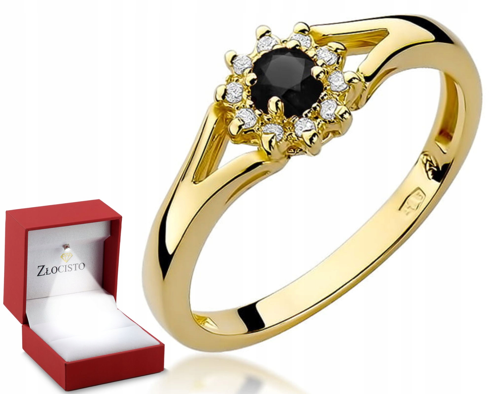 Zlatý Prstýnek Černý Briliant A Diamanty 585 Gravírování Bonus Dárek