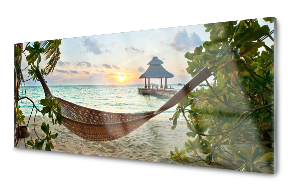 

Panel szklany do kuchni Plaża Hamak Morze 125x50