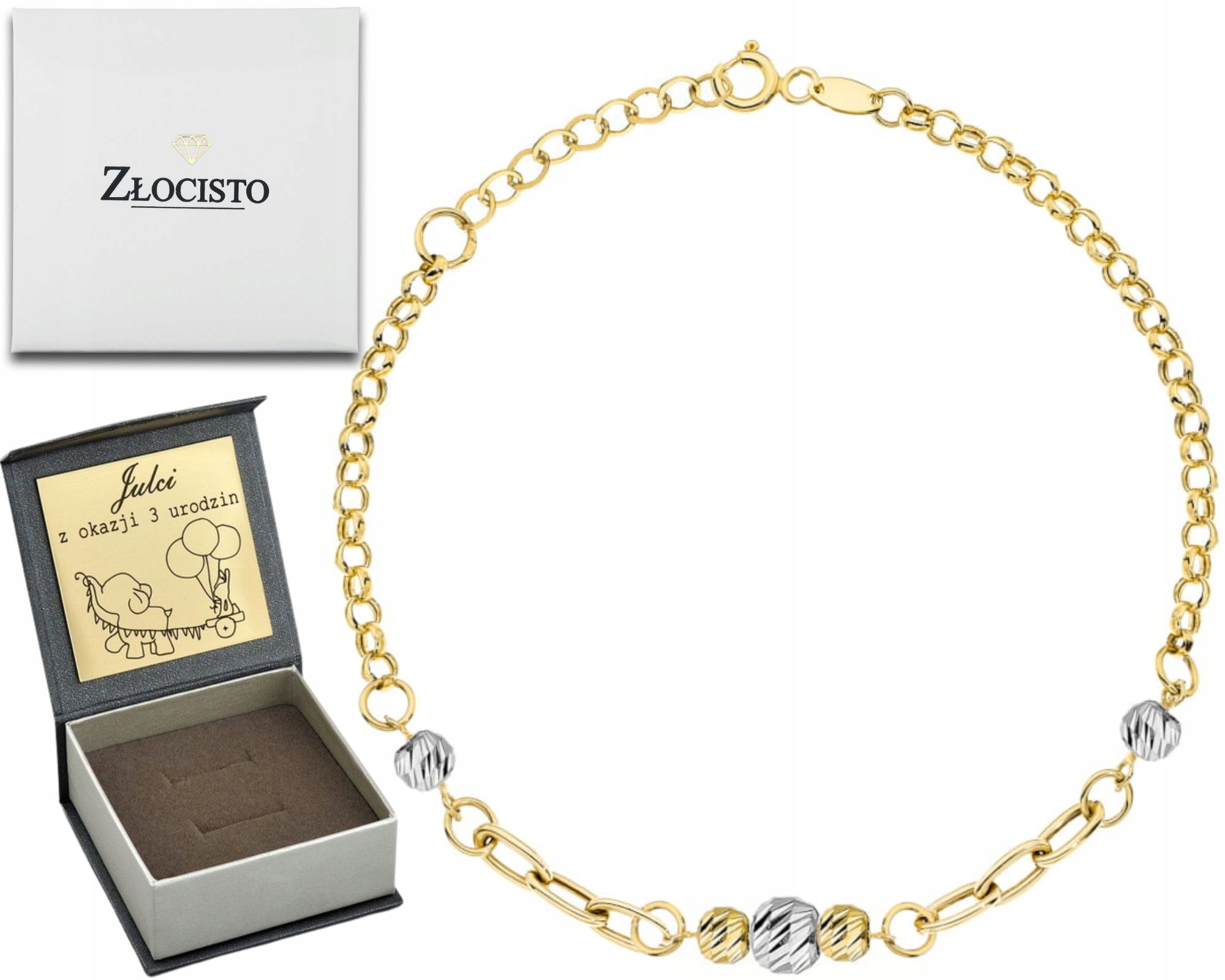 Zlatý Náramek S Ovály A Diamantovými Kuličkami, Dvě Barvy Zlata 585