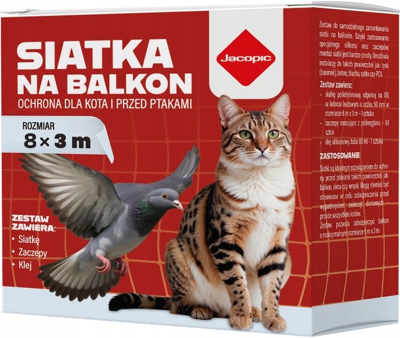 Set Síťka Balkon Pro Kočky Holubice Závěsy 8x3 m, Oko 50 mm, Bez Vrtání
