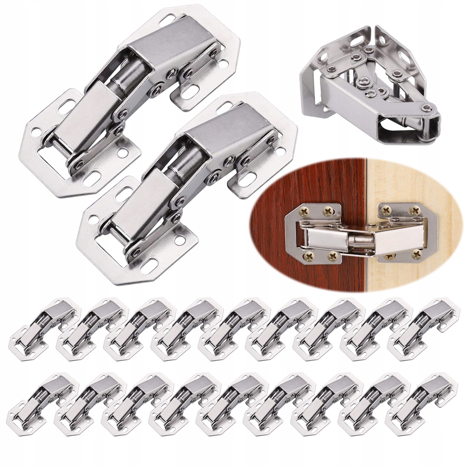 ZAWIAS ZESTAW Z CICHYM DOMYKIEM DO SZAFEK, ZAWIASY MEBLOWE 90 STOPNI 20 SZT