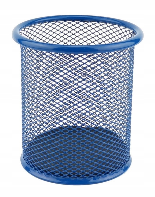 Kubek niebieski z siatki okrągły pojemnik przybornik piórnik na biurko