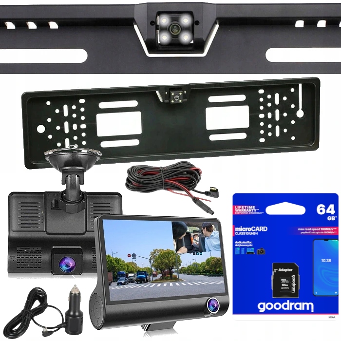 REJESTRATOR 3 KAMERY+KAMERA TYŁ w RAMCE + 64GB