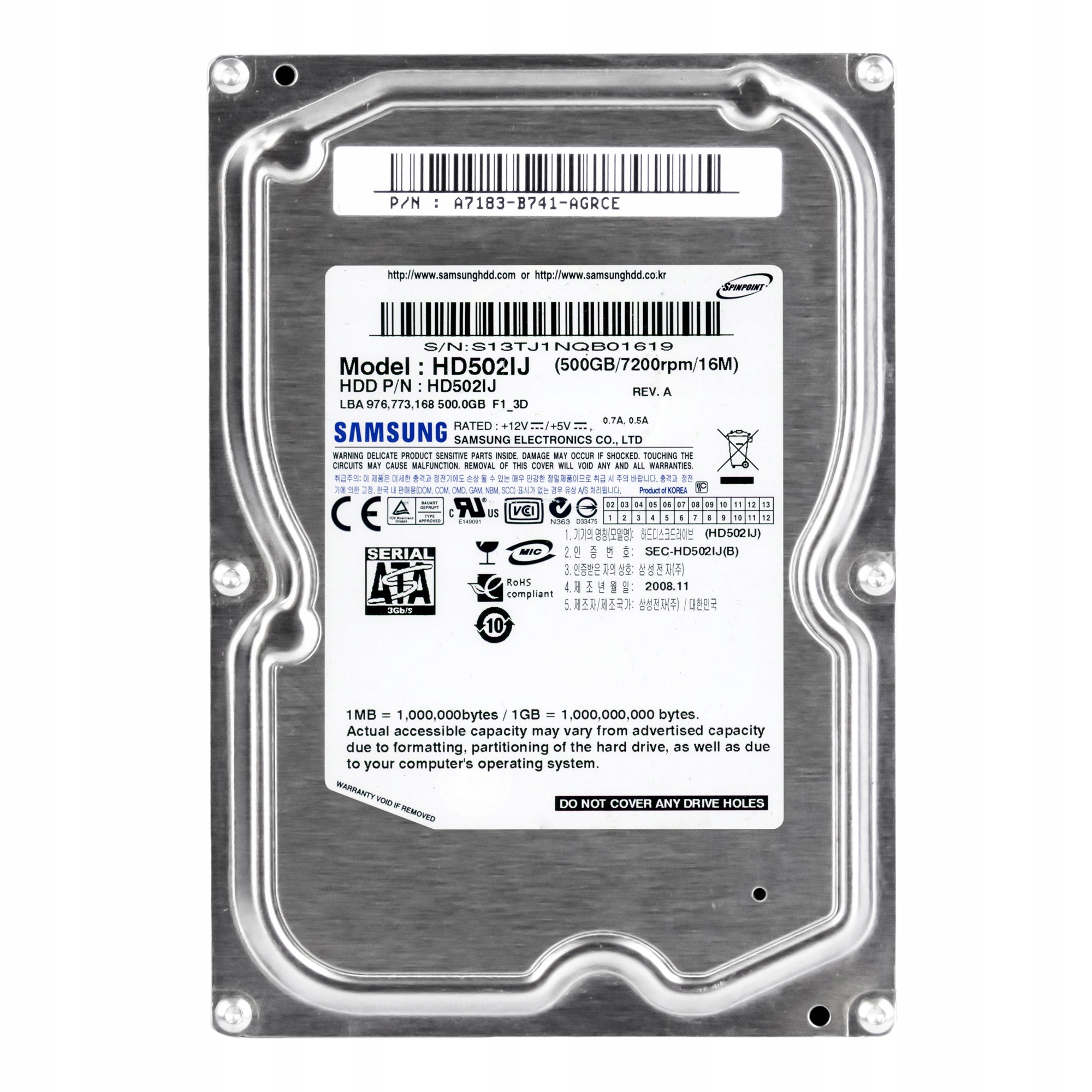 

Samsung 500GB 7.2K 16MB Sata II 3.5'' HD502IJ
