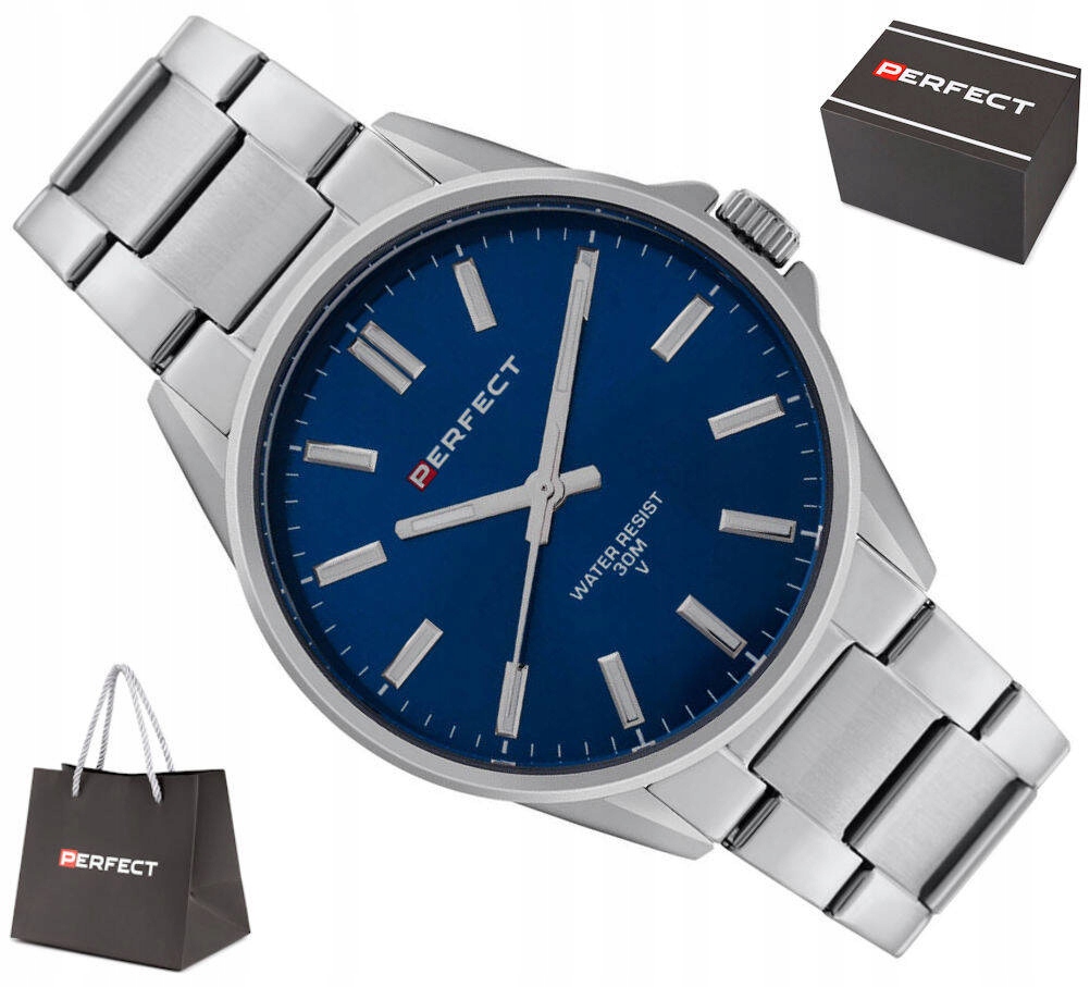 Pánské Klasické Modré Hodinky Perfect Na Náramku M148-02 43 mm