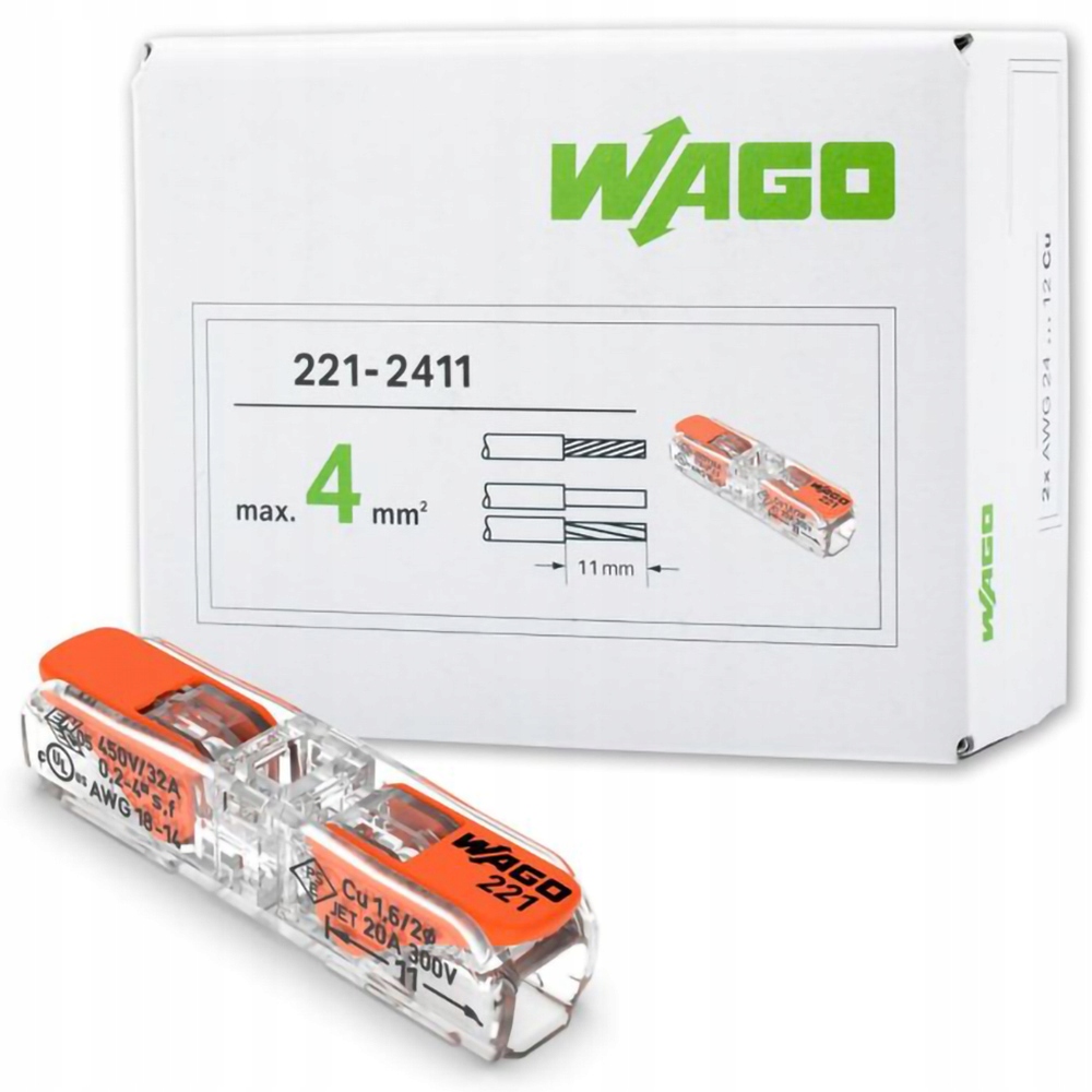 Rychlospojka Wago 0,2-4 mm² 2, 221-2411 60 kusů