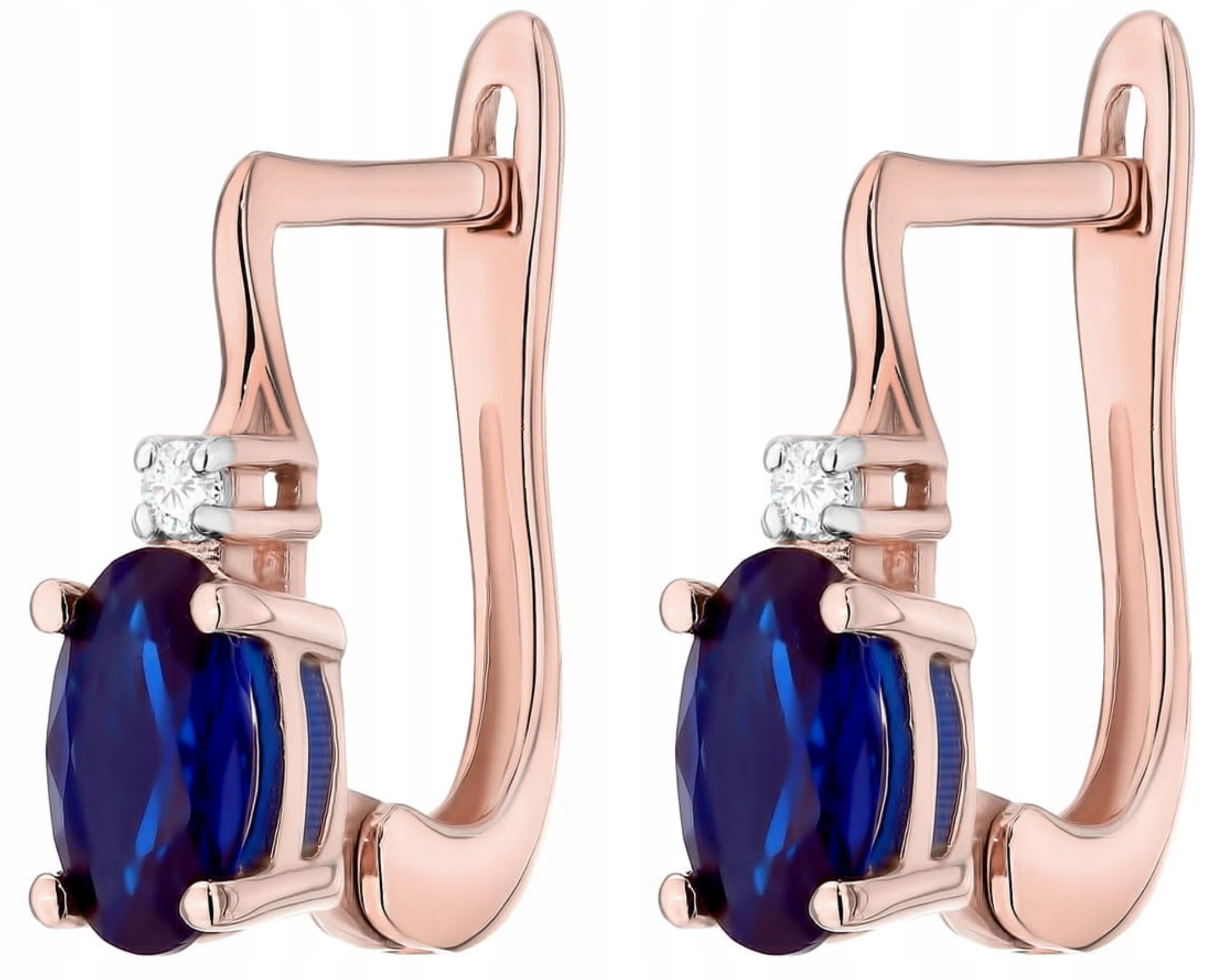 Růžové Zlato Náušnice S Briliantem A Safírem Anglické Zapínání Gravírování 585