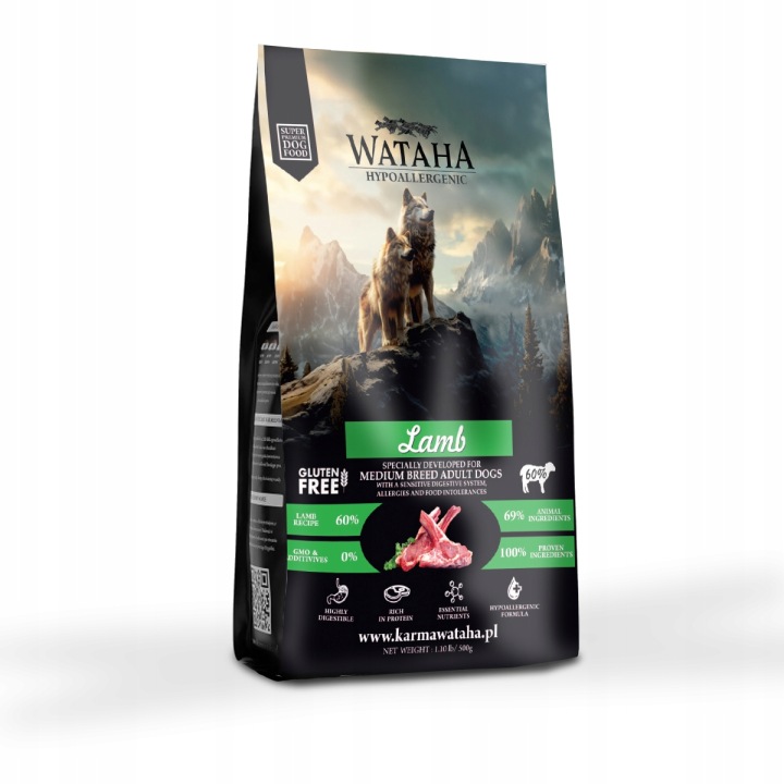 Wataha Hypoallergenic Karma Sucha Dorosły Średni Jagnięcina Z RYŻEM-12 kg