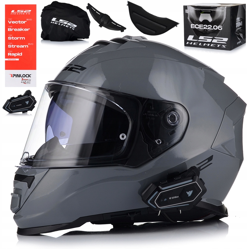Motocyklová Prilba LS2 FF800 Storm II Sivý Lesk Interkom 1ST Bluetooth