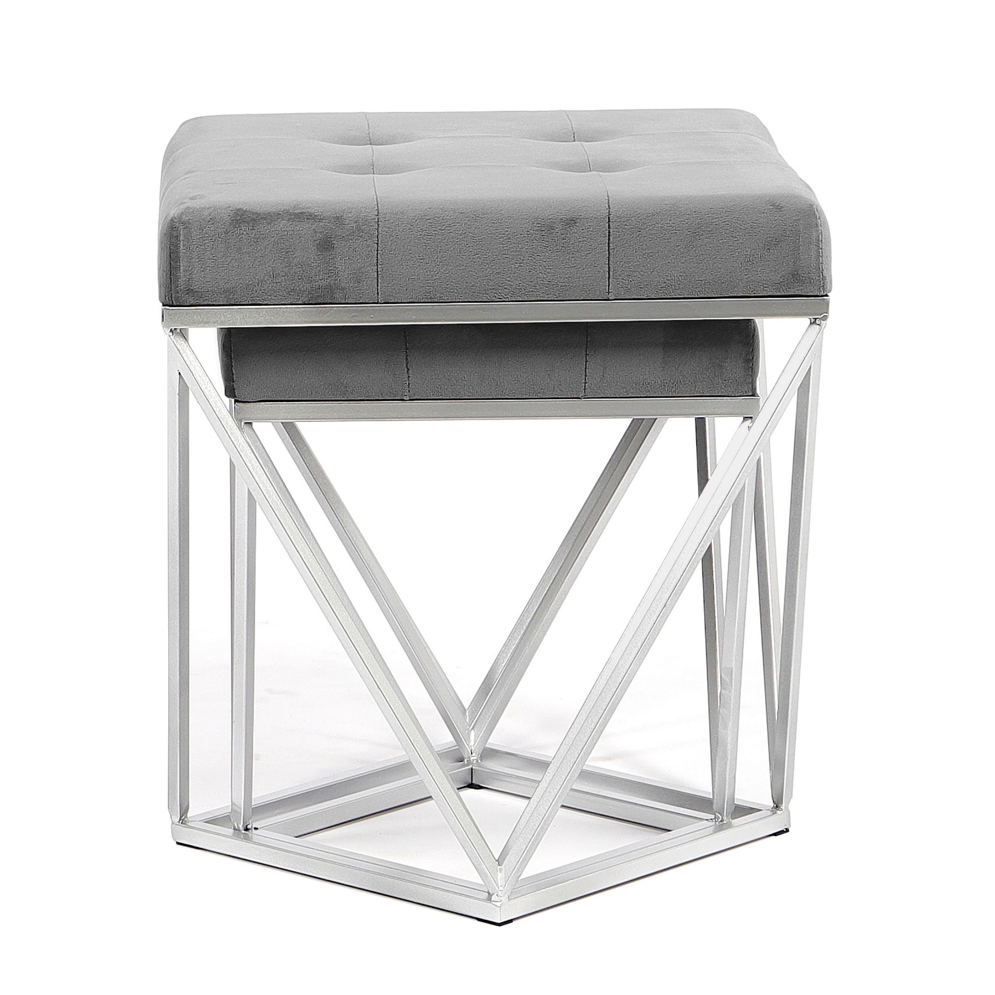 Pufa Welurowa Srebrna Szara Welur 38 + 45cm 2w1 Kolekcja glamour