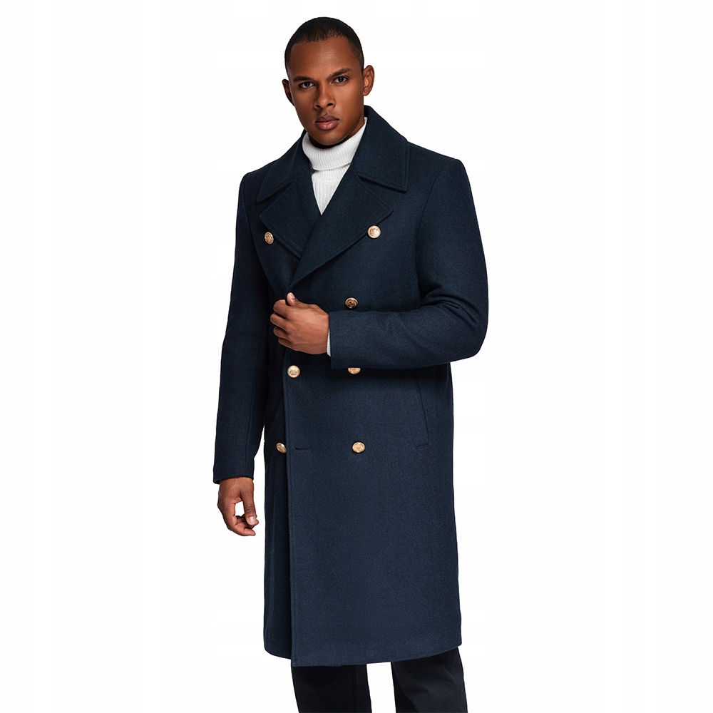 Pánský kabát s vlnou v námořnickém stylu tmavě modrý V1 OM-COWC-0134 vel. M