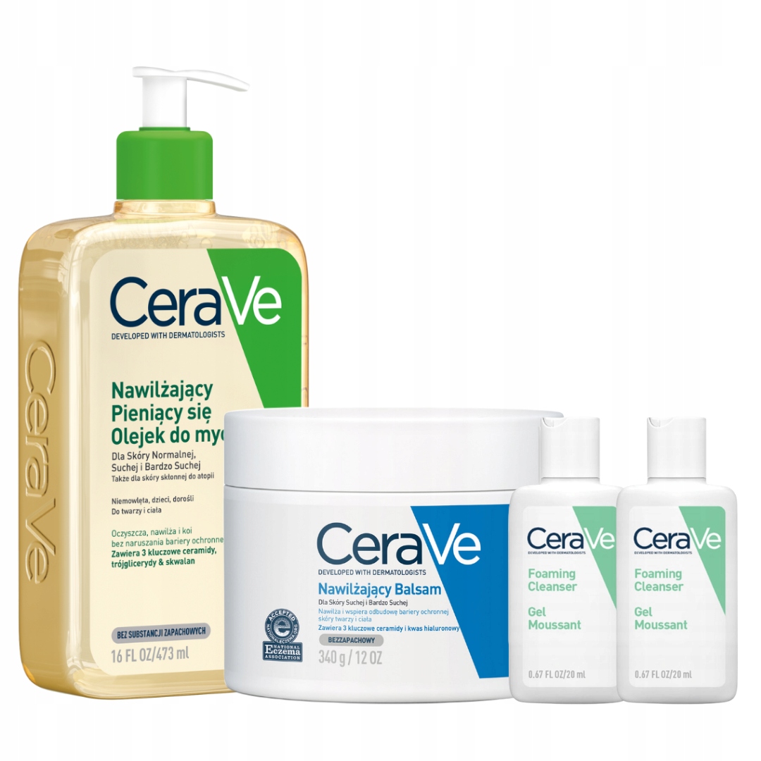 Zestaw CeraVe Nawilżający Balsam 340g, Pieniący Się Olejek Do Mycia 473ml