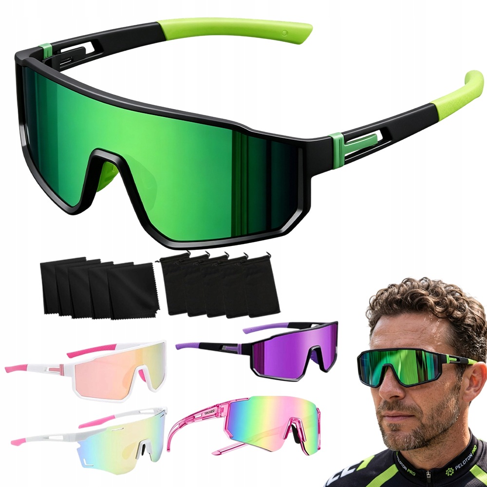 Okulary Rowerowe UV400 Polaryzacja Pełna Oprawka Zestaw 5 Par Lekkie