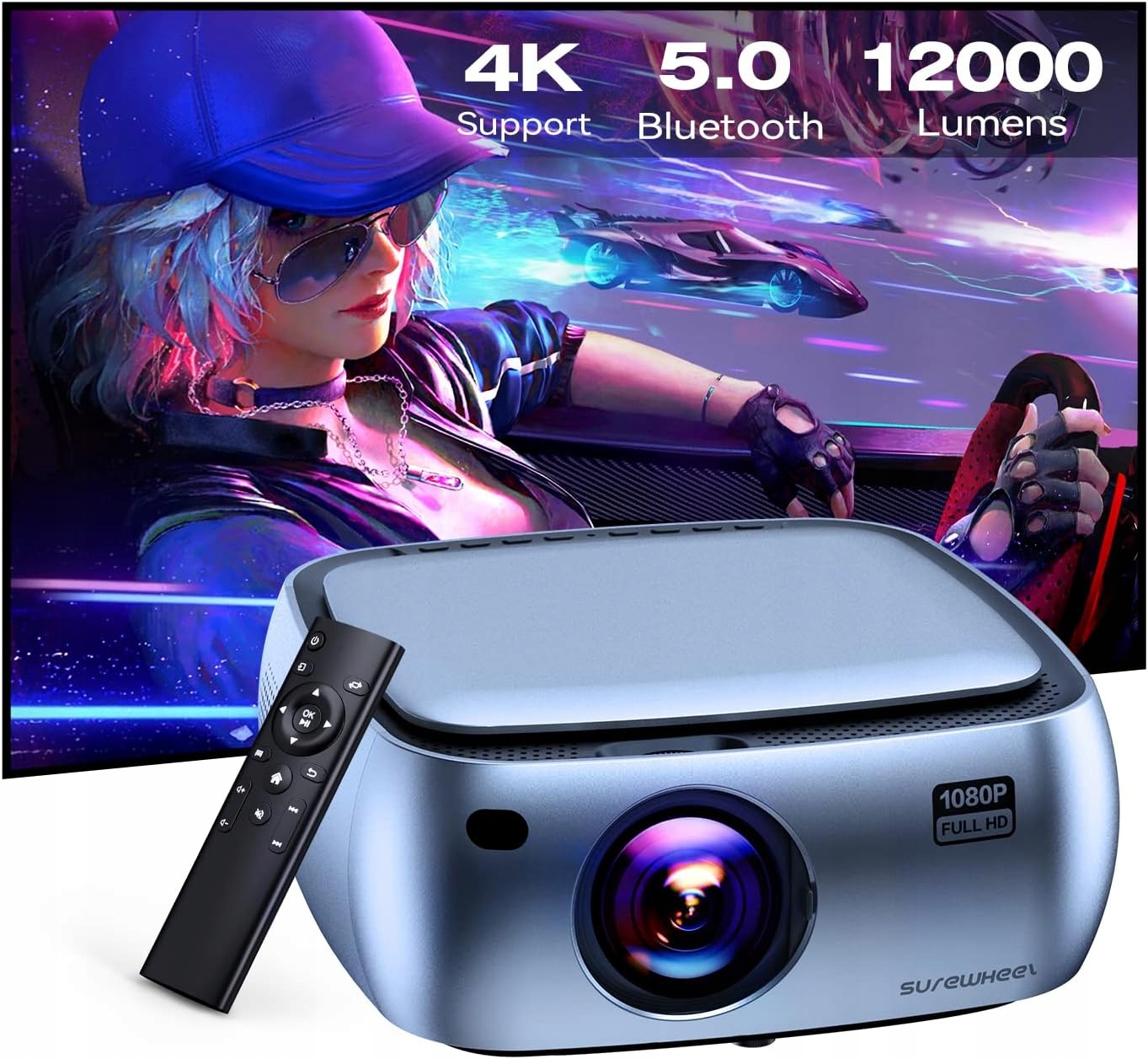 Projektor Led Surewheel K10 Rzutnik Wifi Full Hd 4K Tv 220CALI