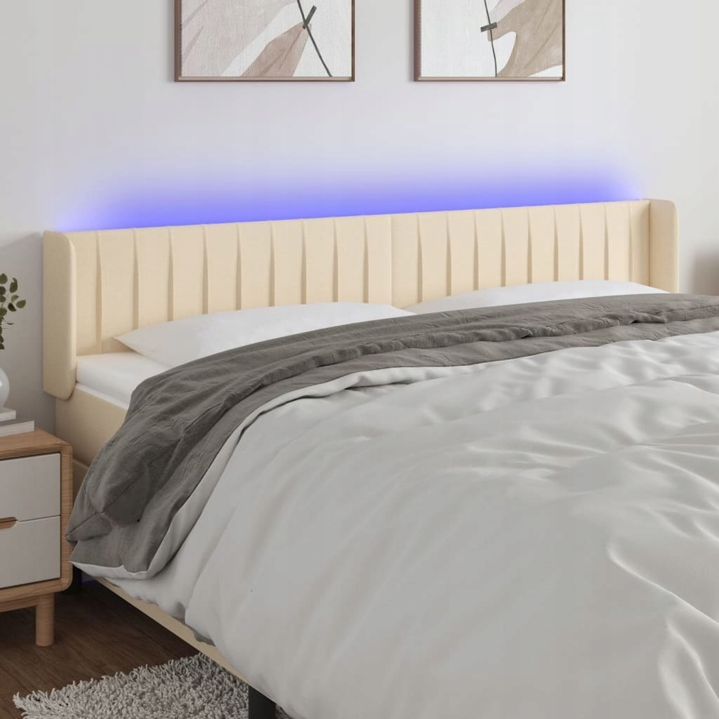 Opěrka hlavy k posteli s Led, krémová, 163x16x78/88 cm, látka