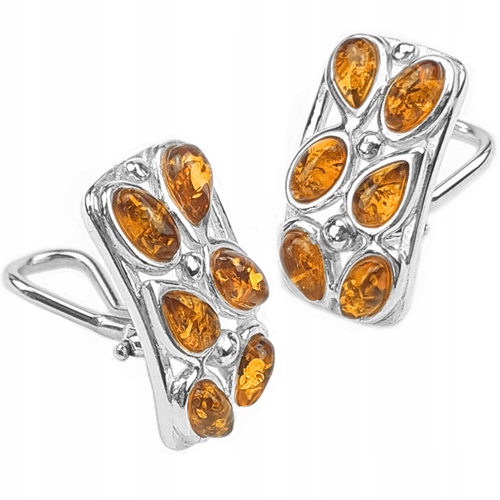 Stříbrné Klipy s přírodním baltským Jantarem stříbro 925 Velké Ažurové