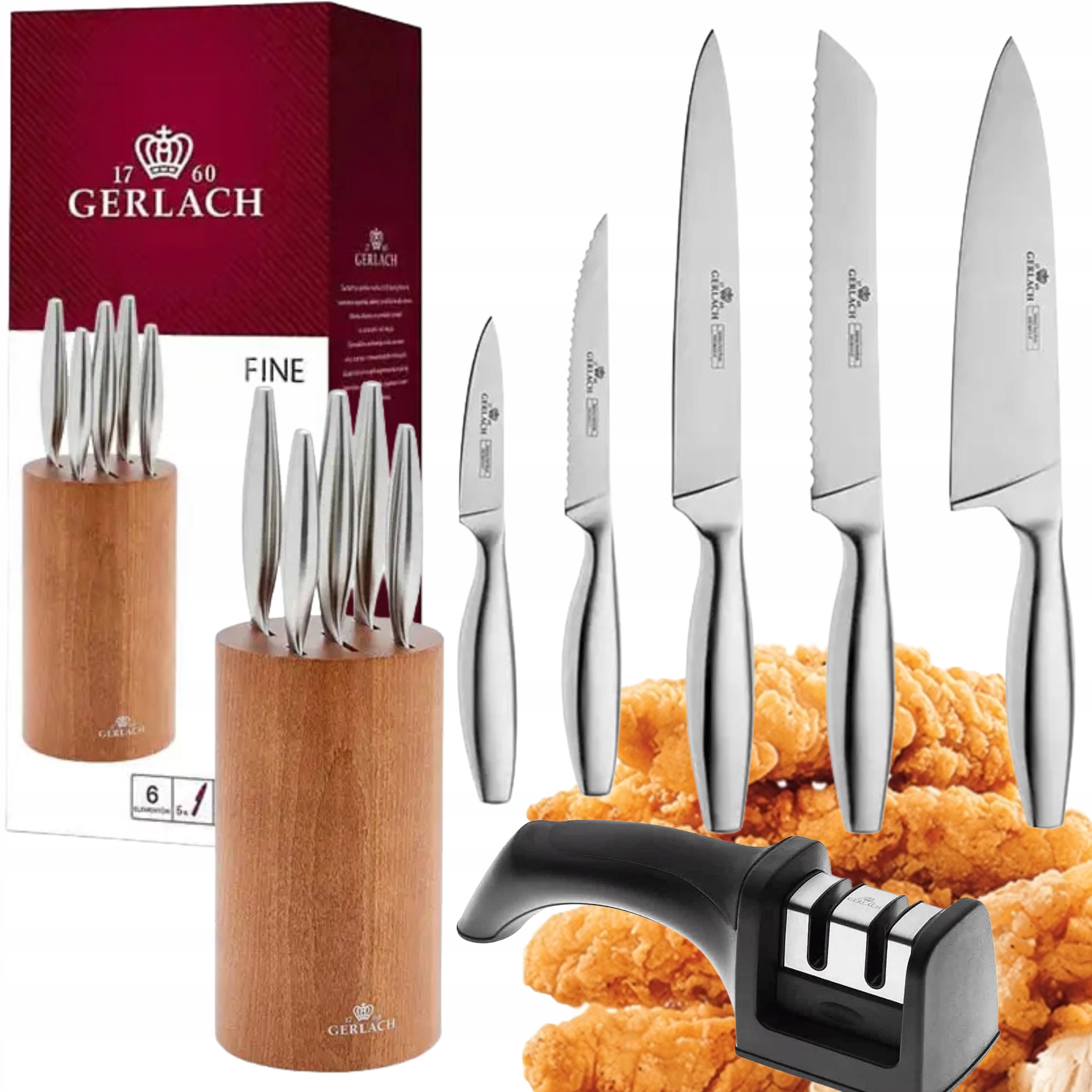 Komplet 5 Nožov V Bloku Kuchynské Nože Ostré Premium Gerlach Fine Brusný Kameň