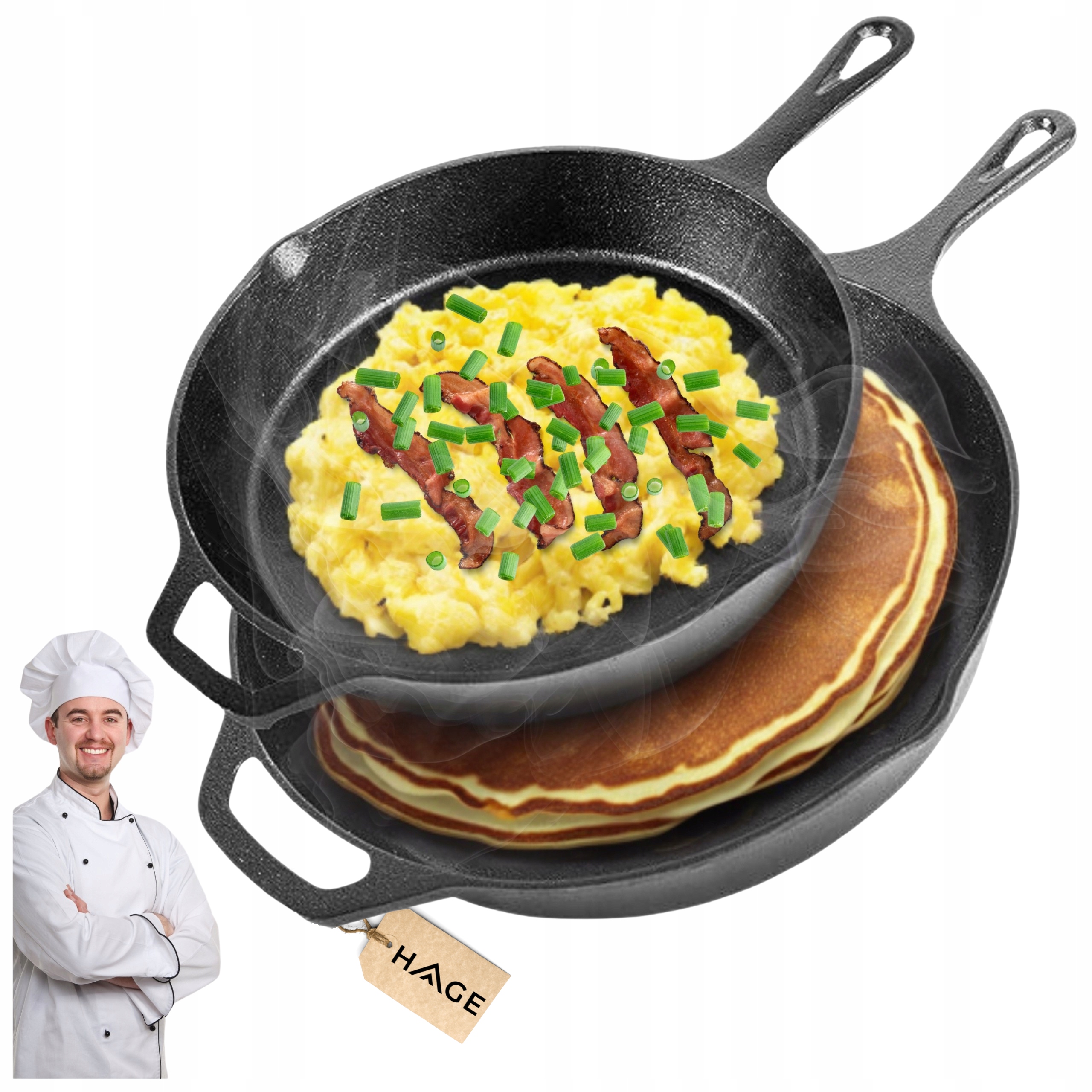 Litinová Pánev Velká Sada 26 cm a 31 cm Indukce Ohniště Grilovací Talíř Ucho