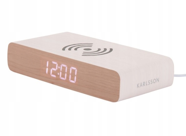 Budík hodiny digitální bílý s indukční nabíječkou Retro Flat