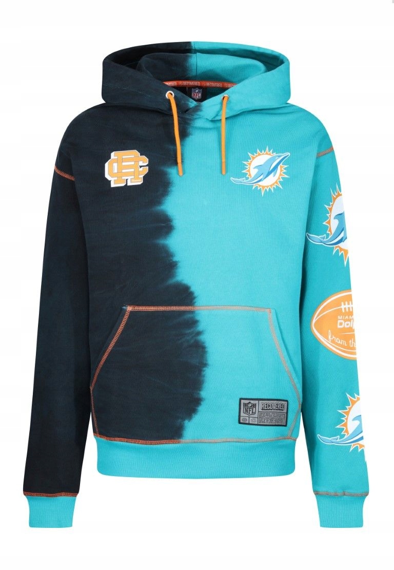 Miami Dolphins NFL Ink Dye Effect Black and Turquoise Hoody Recovered