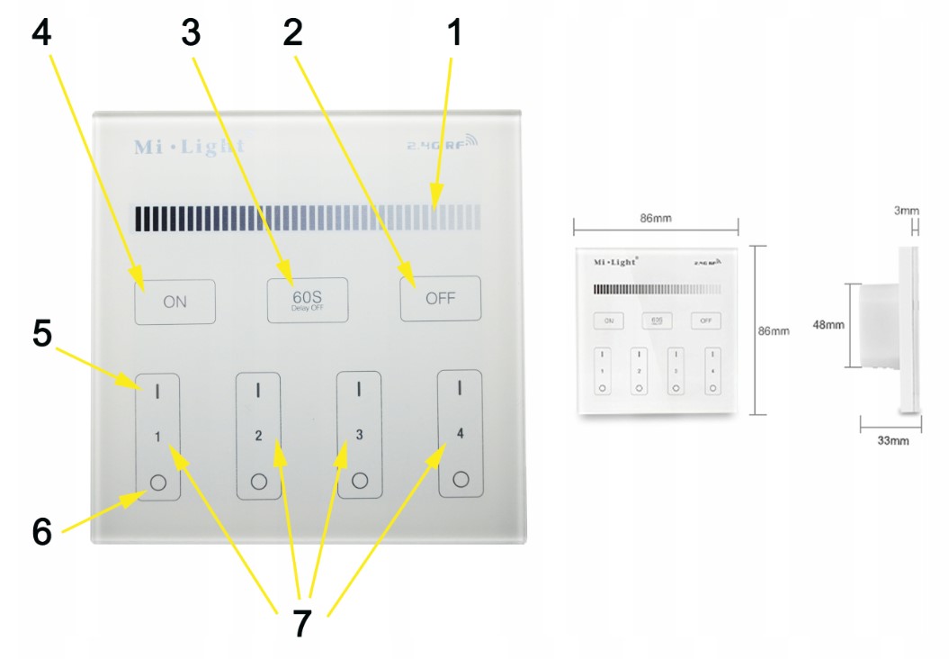 PILOT PANELOWY MONO NAŚCIENNY STREFOWY MILIGHT T1 Kod producenta T1