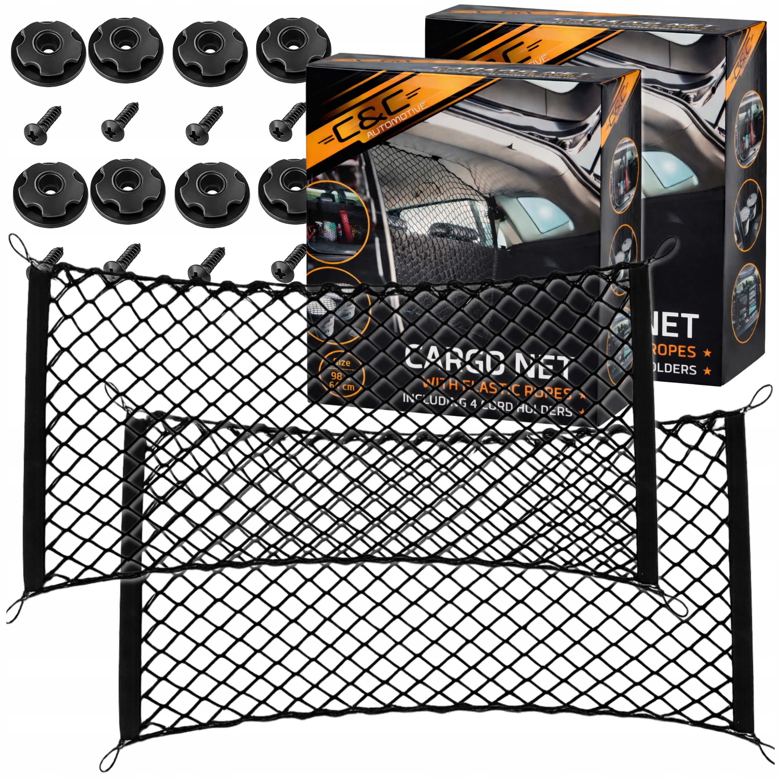 Siatka Do Bagażnika 98x64cm Zestaw 2szt Zabezpieczenie Bagażu Samochodowego