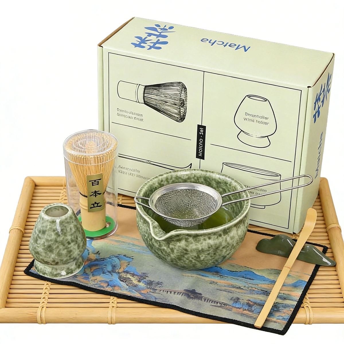Matcha Sada Na Obřad S Keramickou Miskou A Lžičkou