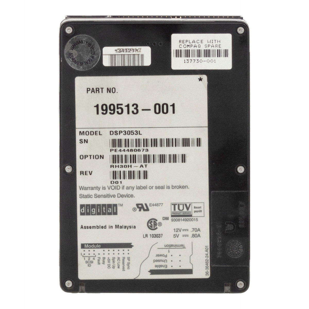 Compaq 199513-001 535MB 5.4K Scsi 50-PIN 3.5'' DSP3053L