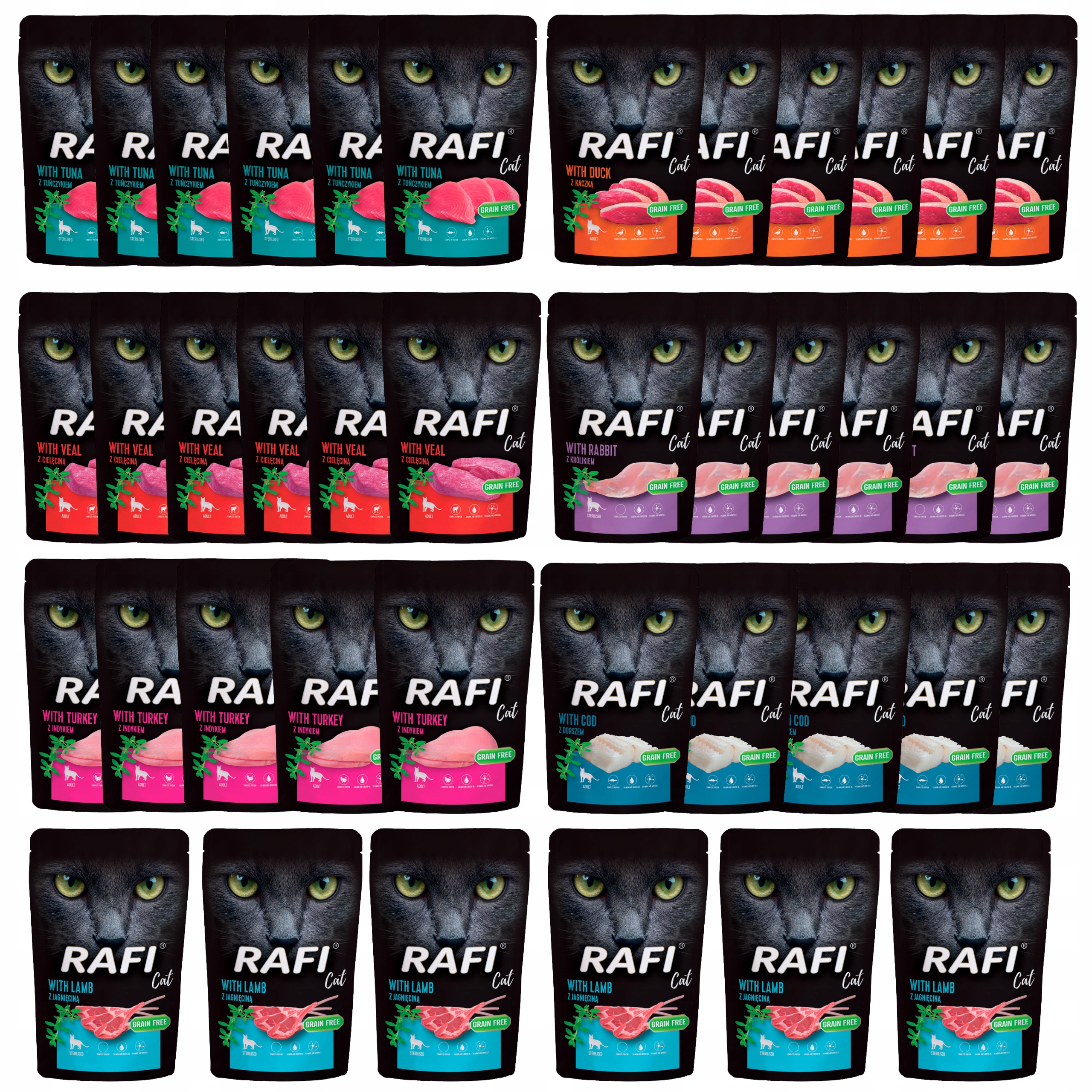 Rafi Cat Mokré krmivo pro kočky Dolina Noteci mix chutí 40 x 100 g bez obilovin