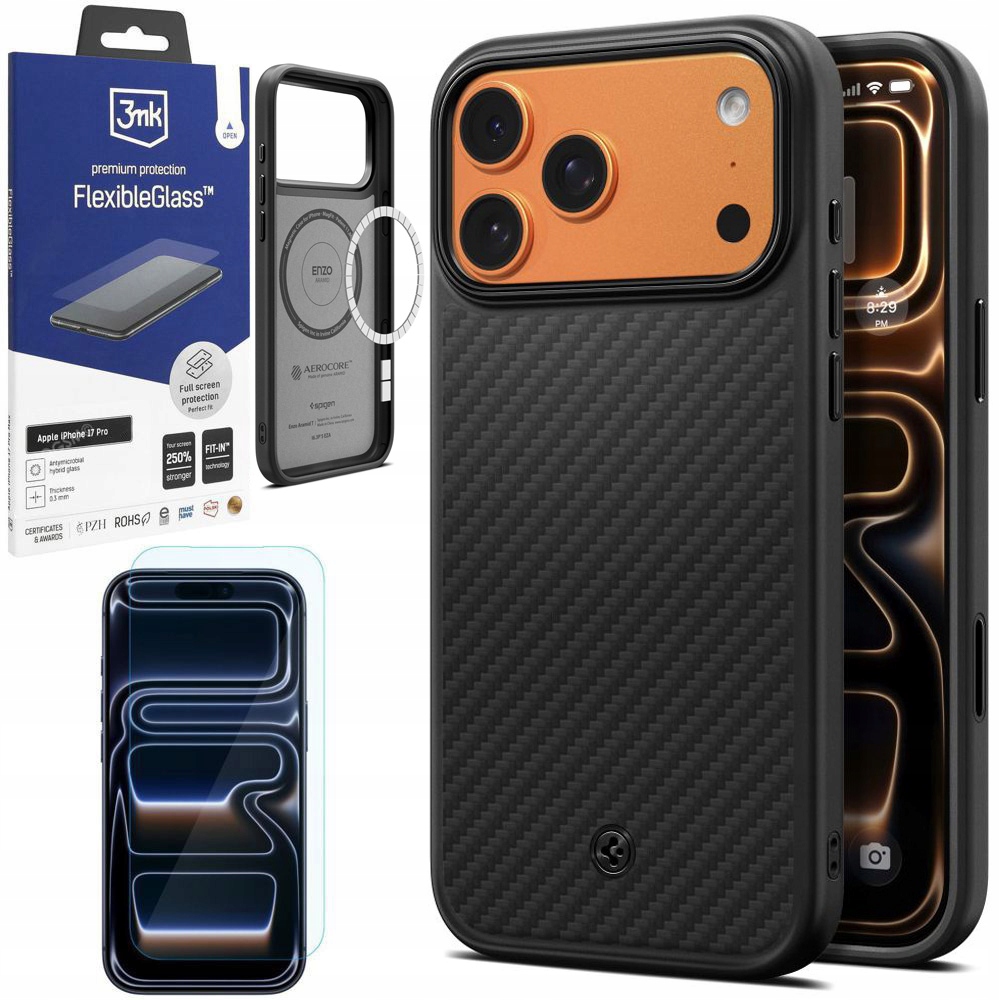 Puzdro Spigen Enzo Aramid MagSafe Sklo 3mk pre Apple iPhone 17 Pro