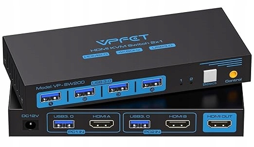 Přepínač Cmstedcd Hdmi Kvm 2 Pc 1 Podpora 4K@60HZ Pro 2 Počítače