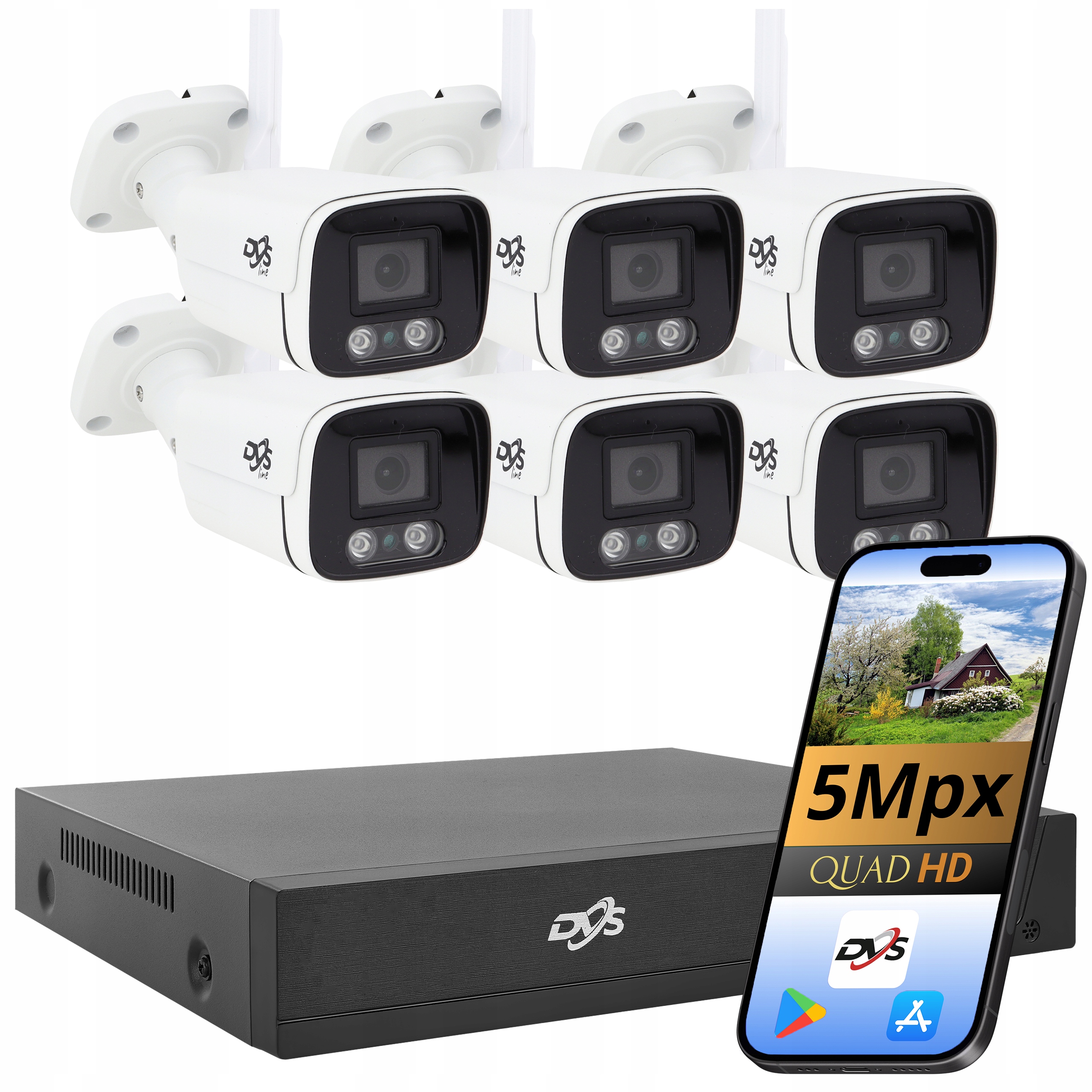 Sada Wifi Kamer 6 Kamer Dvs Bezdrátová 5Mpx Bílá Monitorovací Tuba