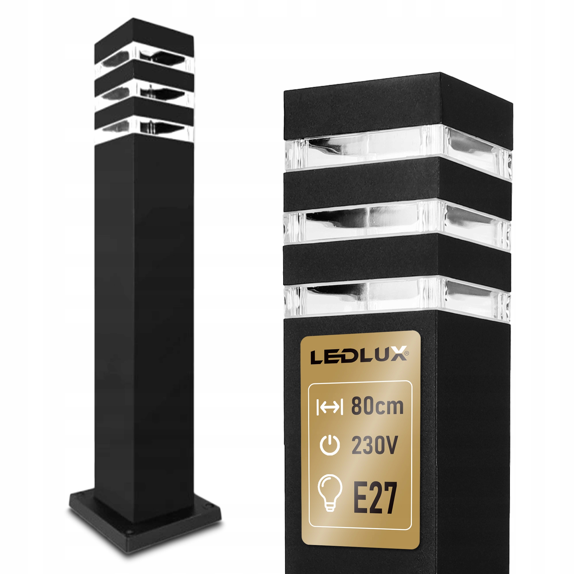 Lampa ogrodowa stojąca słupek do Led E27 80cm Ozdobny Czarny