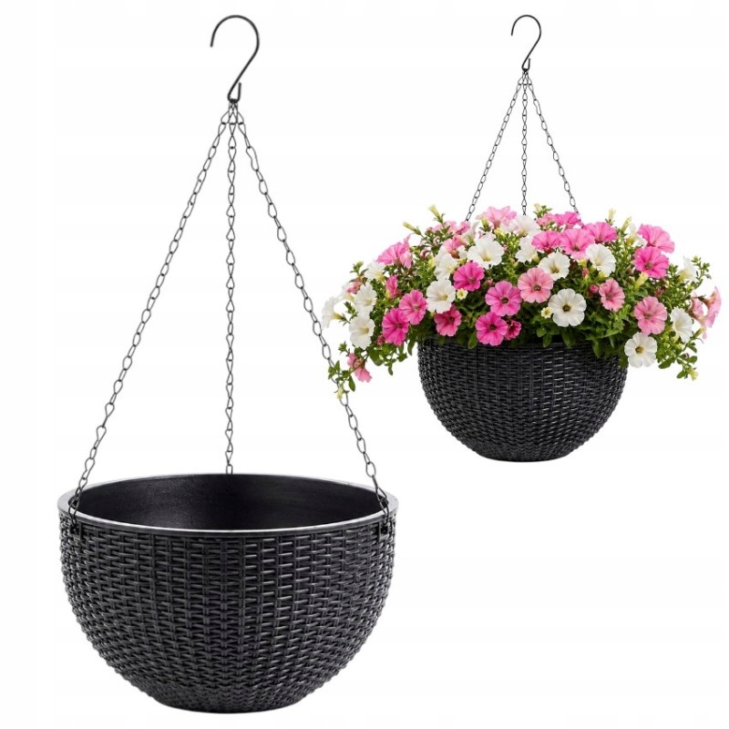 Doniczka wisząca szara duża Rattan Design 26 cm ROS10GRAF, , ROS10GRAF.5903