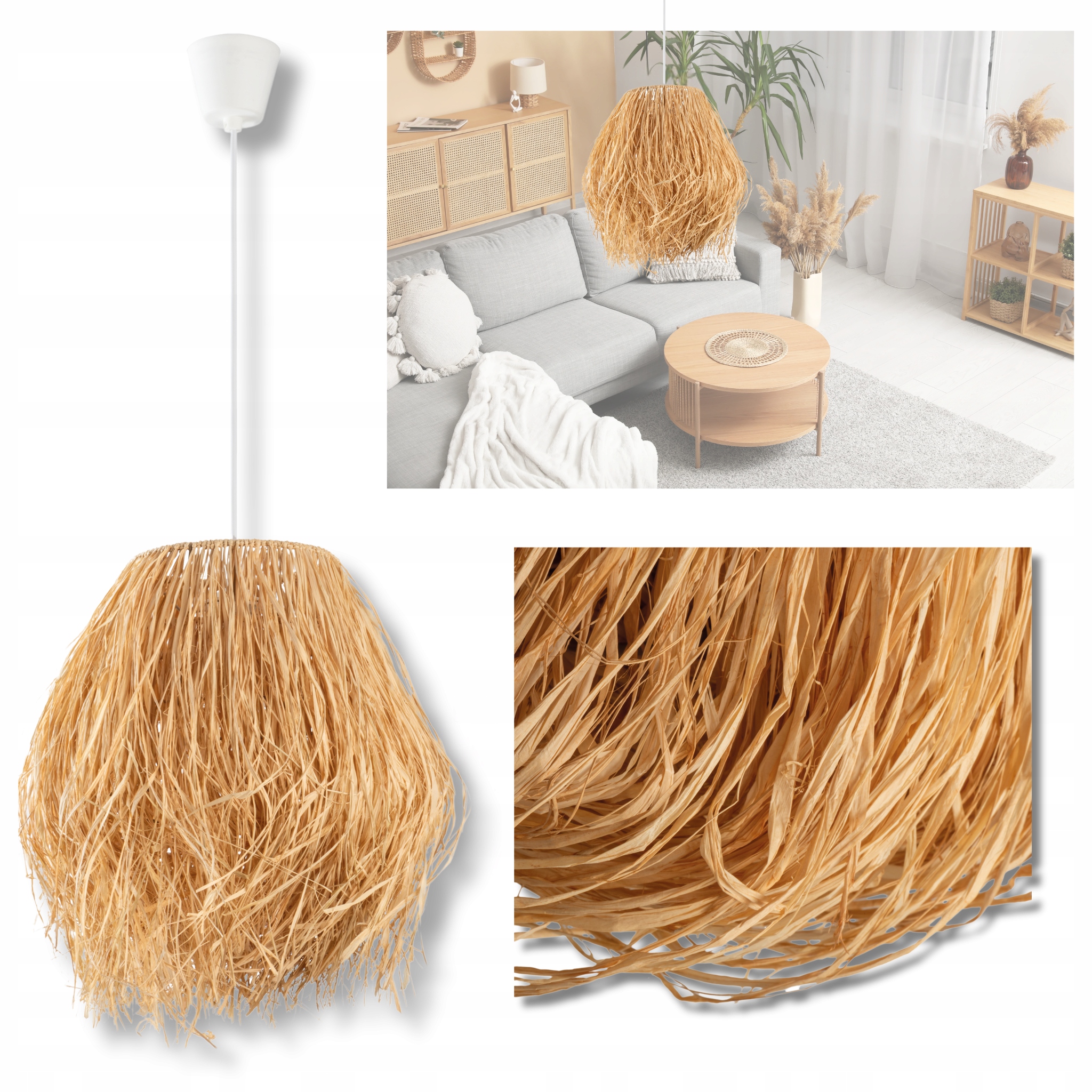 Lampa wisząca LL Arilas LAMP03 E27 boho Eko z trawy rafii sufitowa do Led