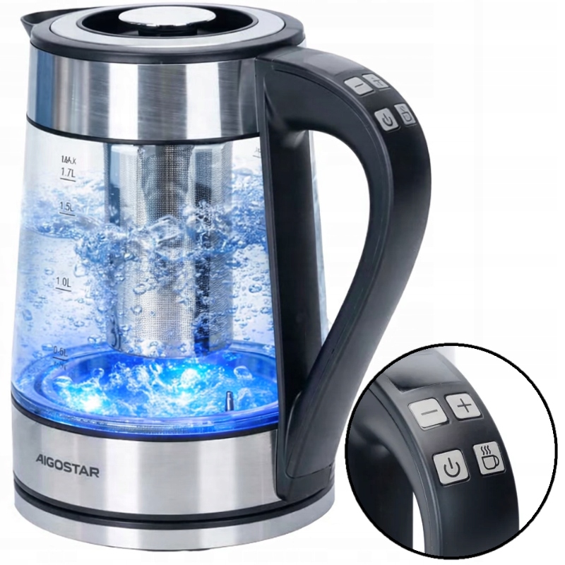 Czajnik elektryczny Aigostar Regulacja temperatury 2200W 1,7l srebrny/szary