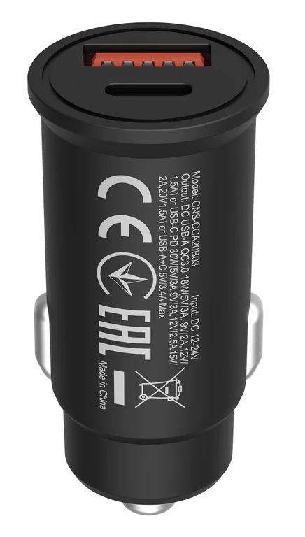 CANYON Ładowarka samoch. C-20-03 PD30W QC3.0 USB-C USB-A Czarna — 6