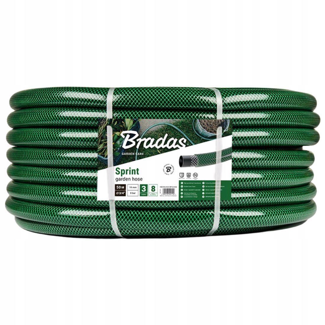 WĄŻ OGRODOWY 3/4" 50 M SPRINT ZBROJONY 3-WARSTWOWY ZIELONY PVC BRADAS