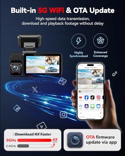 REDTIGER Kamera Samochodowa 4K 3-Kanałowa GPS WiFi 64GB IR Nocny Tryb — miniatura 3