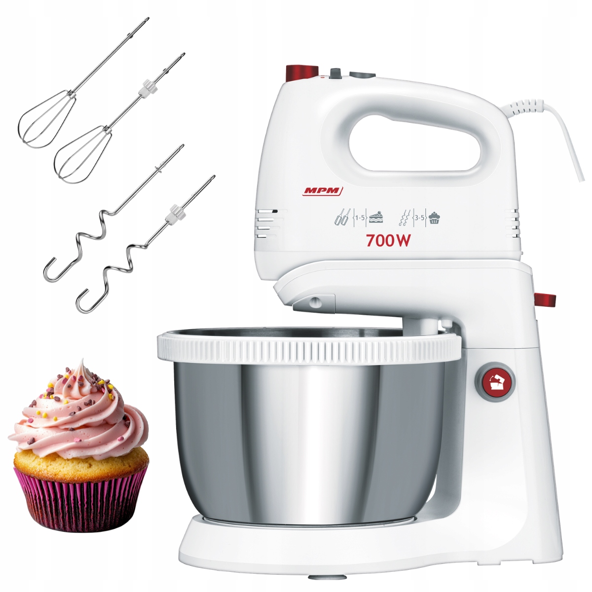 Ruční mixér s mísou Kuchyňský robot bílý 700 W Mpm MMR-21Z 5 rychlostí