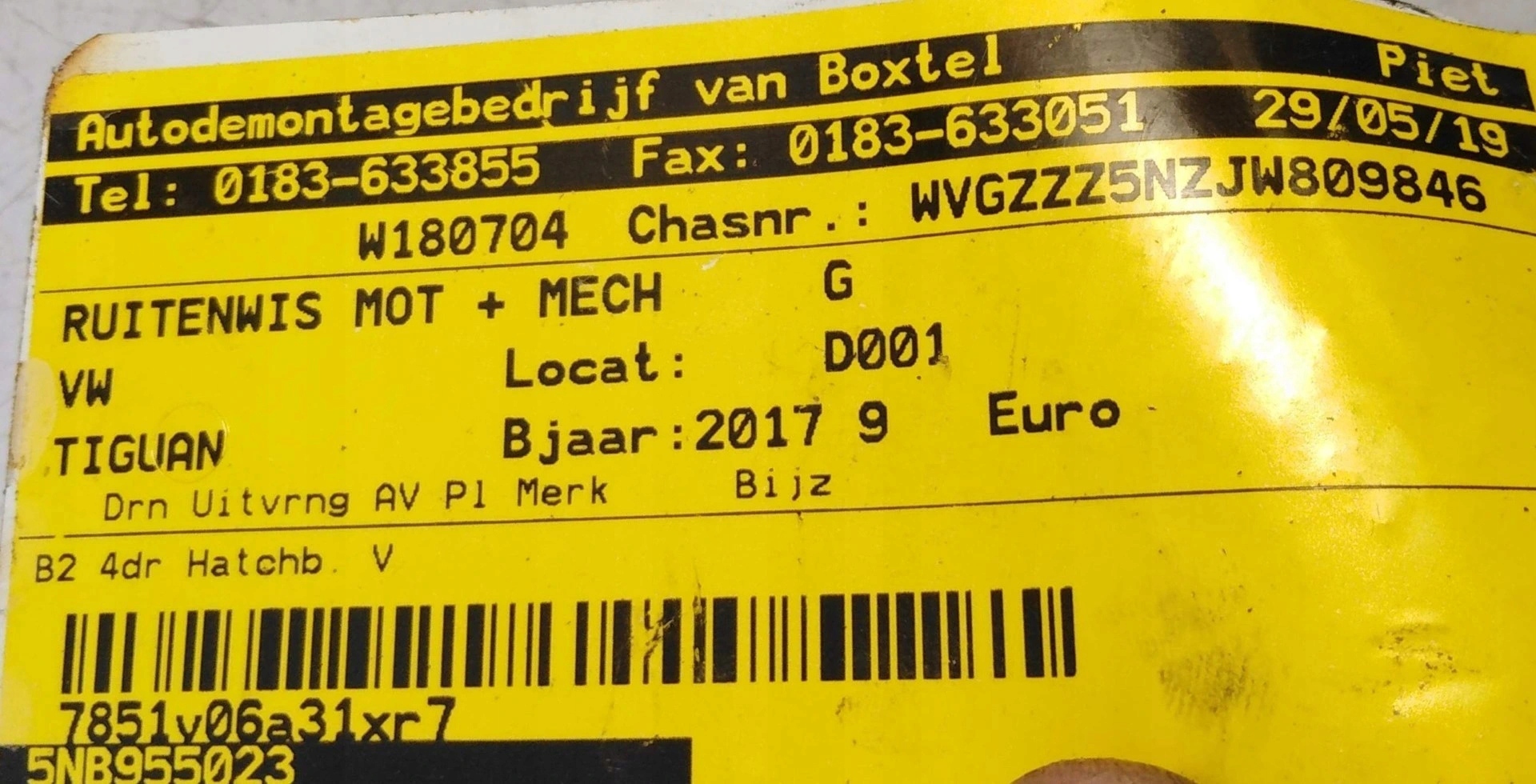 VW TIGUAN 5NA Wischergestänge 5NB955023