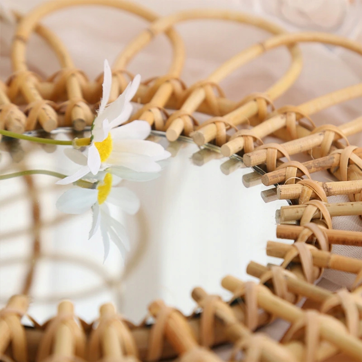 OKRĄGŁE LUSTRO BOHO BAMBUS ŚCIENNE 34 cm NATURALNE Marka Tutumi