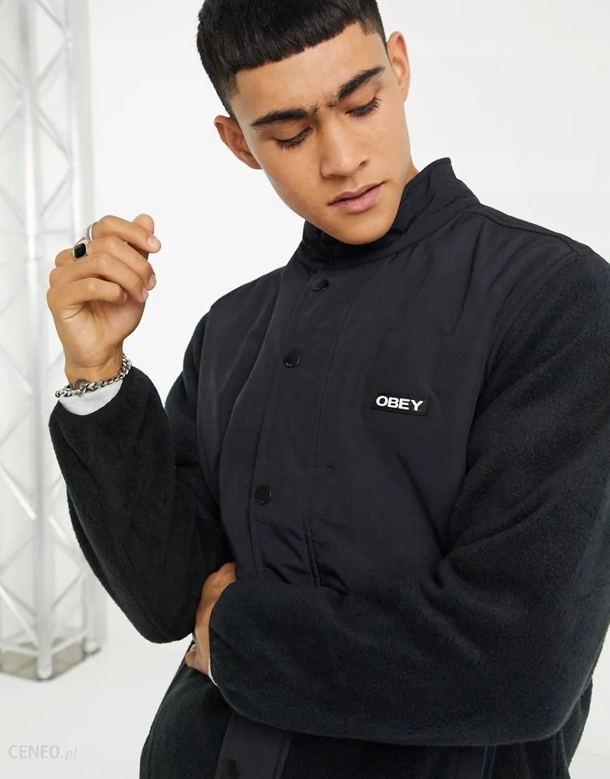Obey Commando – Černá bunda s fleecovými panely a patentkami