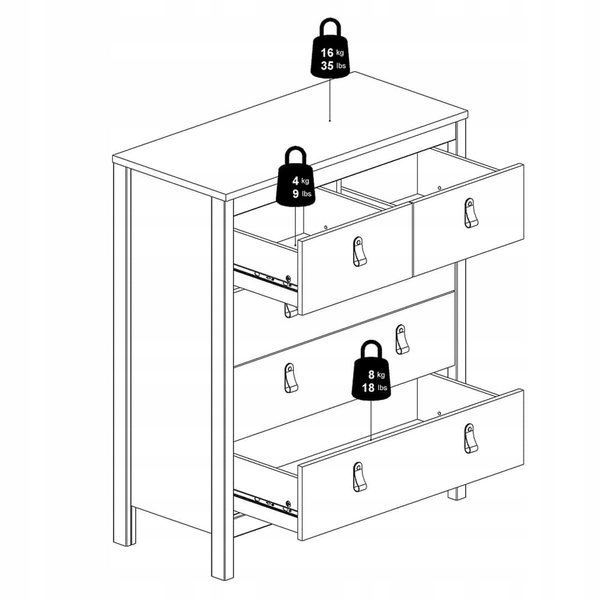 KOMODA skandynawska czarny mat 5 SZUFLAD do salonu 82 cm x 99 cm MADRID Kolekcja Madrid