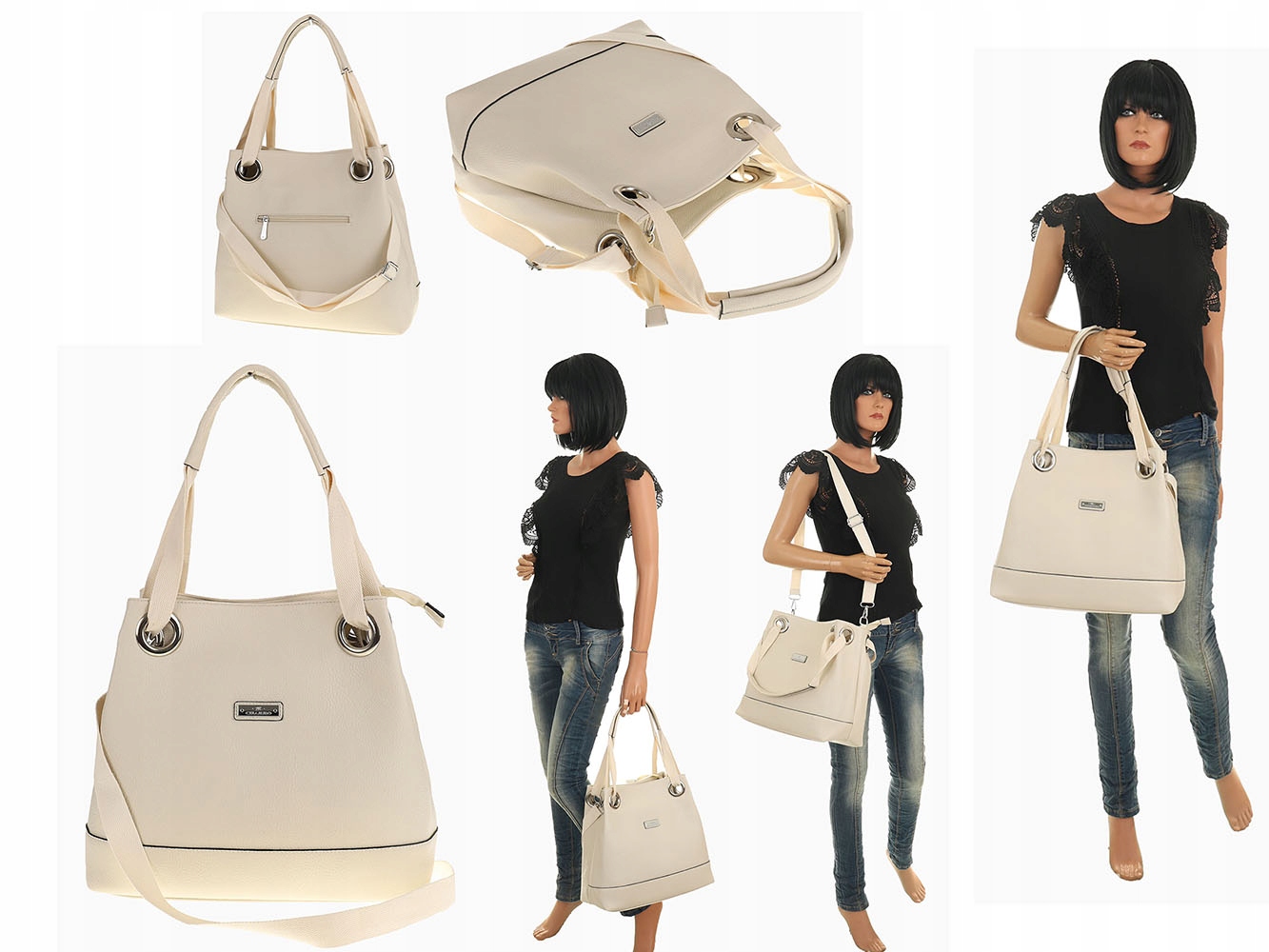 CHARRO Elegancka Torebka Damska worek listonoszka CH1362571 Beige Styl miejski