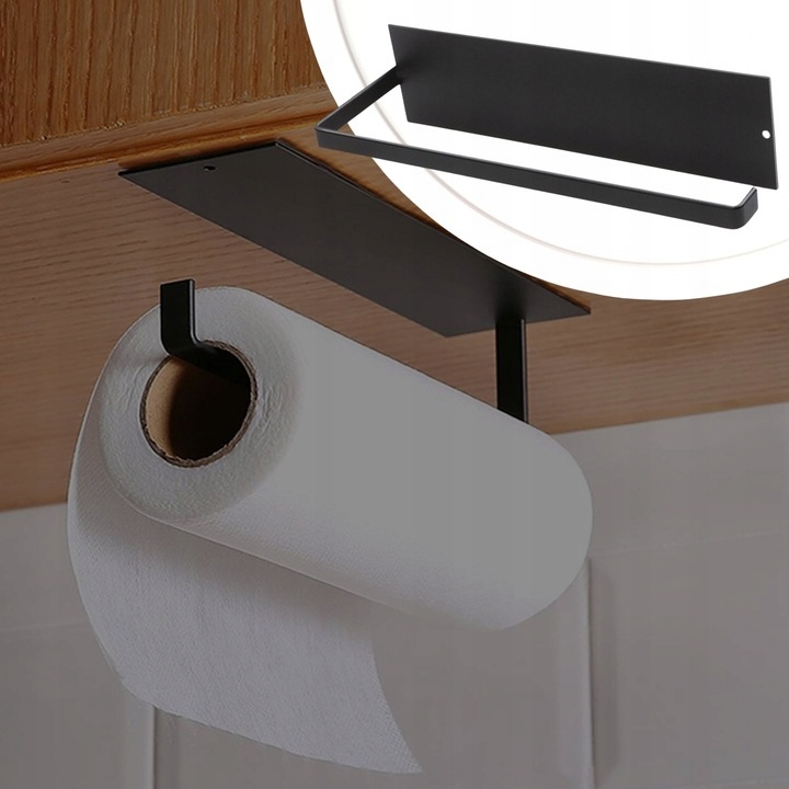 UNIWERSALNY UCHWYT WIESZAK NA RĘCZNIK PAPIEROWY KUCHENNY LOFT BEZ WIERCENIA Kolor czarny