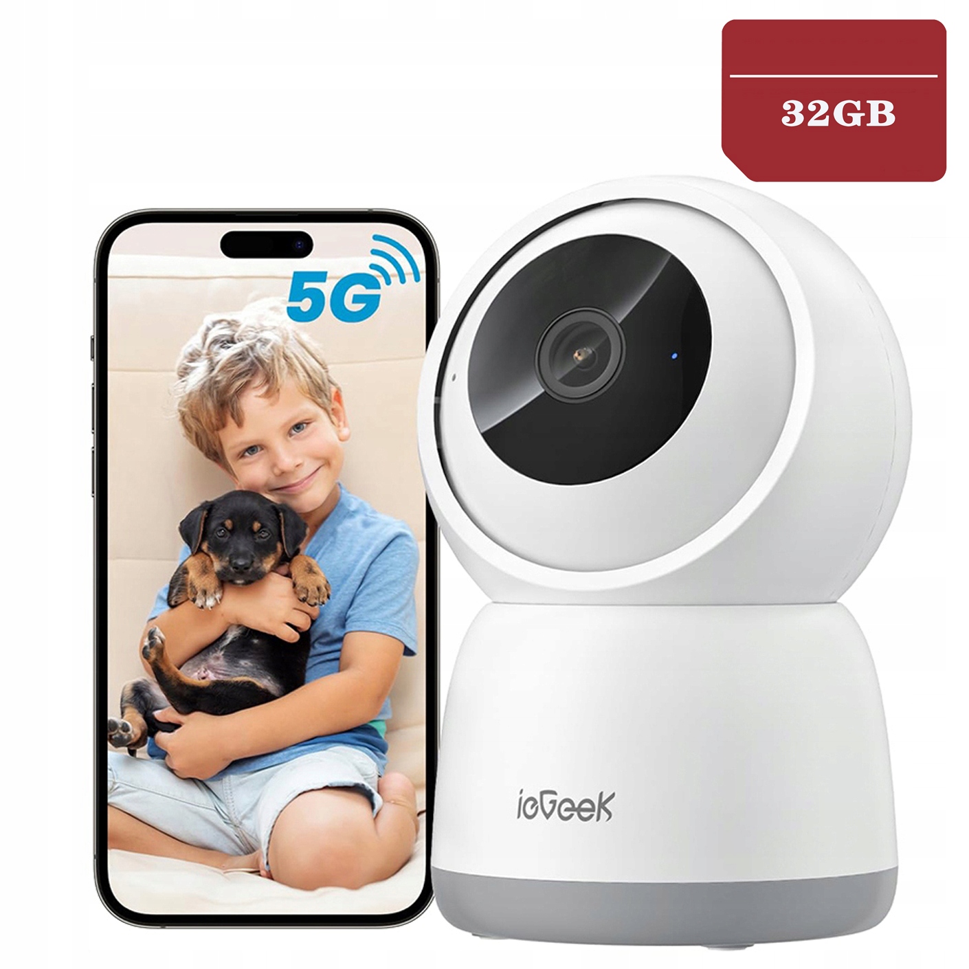 Vnitřní Rotační Kamera Home Security Ip Wifi 5MP 32GB s 2,4 GHz a 5 GHz