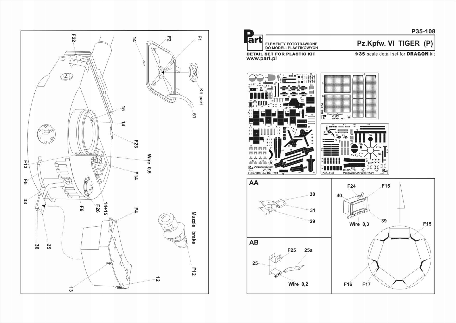 Díl P35-108 1/35 Tiger Porsche (Dragon)